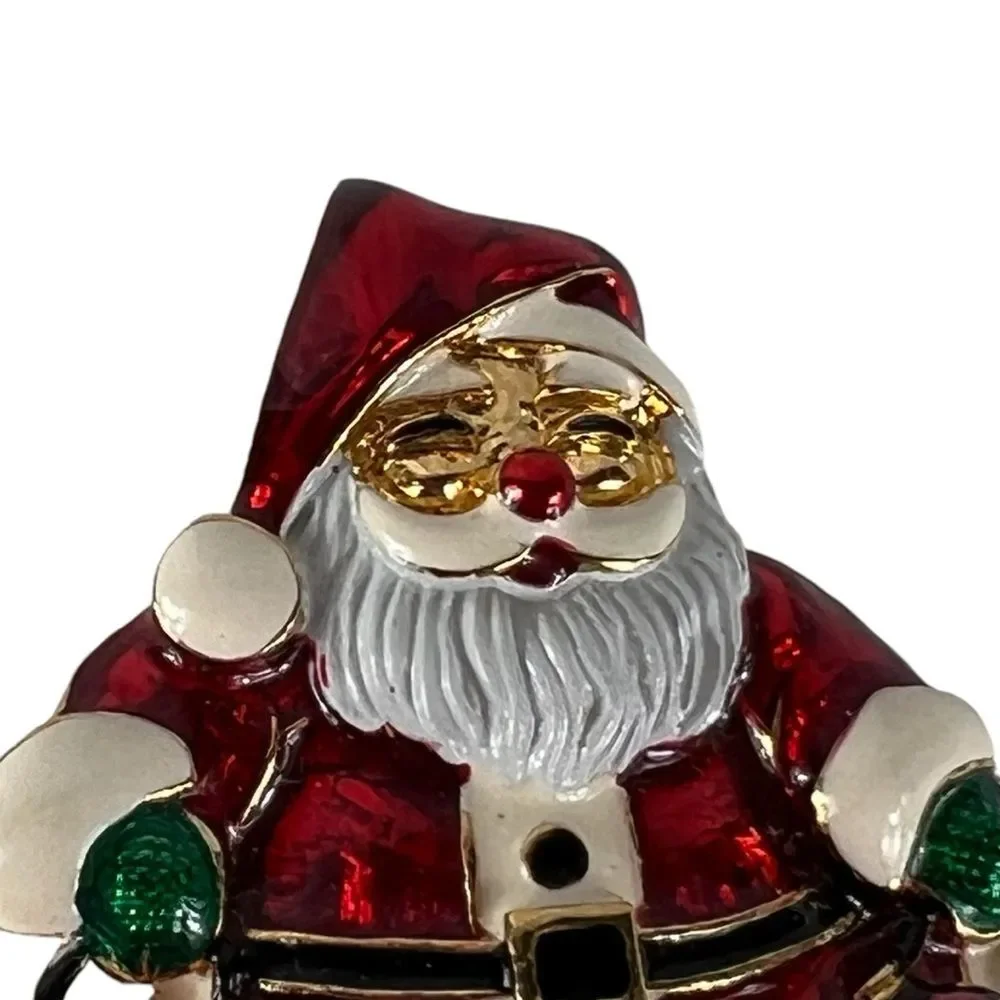 Santa Claus with Lights Christmas Brooch Pin Enameled Holiday Festive